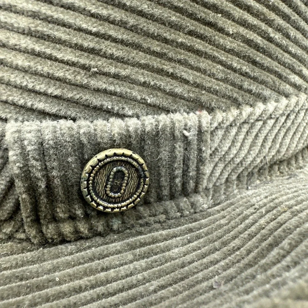 Olive Green Corduroy Fedora Hat Feather Accent Union Made Mens Hat Vintage